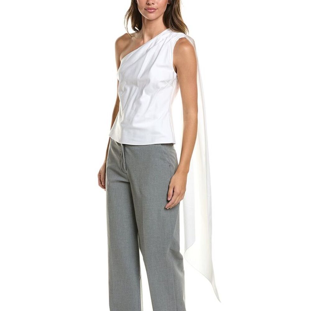 Toccin Womens Vik One-Shoulder Cascade Top, White
